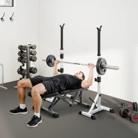 HOMCOM Suporte para Barras de Pesos Ajustável 2 Peças de Aço Treinamento em Casa Peso 200 kg 58,5x75,5x136-176 cm  Prata e Preto(m-9)