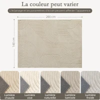 HOMCOM Tapis salon 200 x 140 cm, tapis à poils épais géométrique, moelleux et antidérapant, crème(m-3)