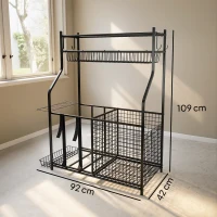 SPORTNOW Organizador de Equipamentos Desportivos com Cesta Ganchos Removíveis e Faixas Elásticas Suporte para Bolas 92x42x109 cm Preto(m-3)