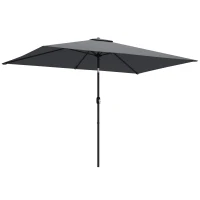 Outsunny Umbrelă dreptunghiulară de grădină 3x2 m cu manivelă, din metal și poliester, gri închis(m-11)