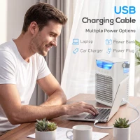 HOMCOM Air Cooler with Adjustable Head, Portable Air Conditioner with 3 Wind Speed, 2 Cool Mist, RGB Light, Grey(m-8)