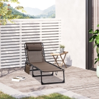 Outsunny Espreguiçadeira Dobrável de Jardim com Encosto Ajustável Apoio para Cabeça Acolchoado Bolso Lateral 185x58x30 cm Marrom