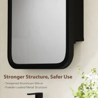 HOMCOM Bathroom Wall Cabinet with Tempered Mirror Metal Bathroom Mirror Cabinet with 3 Shelves Black(m-6)