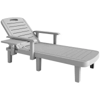 Outsunny Sdraio da Giardino Regolabile con Tavolino e Braccioli, in Polipropilene, 79x158x88 cm, Grigio Chiaro(m-11)