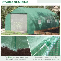 Outsunny Walk-in Polytunnel Garden Greenhouse - Outdoor Mesh Door Greenhouse with PE Cover and 6 Windows, 4.5 x 3 x 2m, Green(m-5)