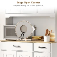 HOMCOM 175 cm Tall Kitchen Pantry Cabinet with Microwave Stand, Freestanding Pantry Cupboard, White(m-5)
