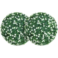 HOMCOM Set of Two Artificial Boxwood Balls Plants - White(m-11)