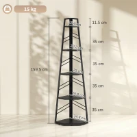 HOMCOM Corner Bookcase, 5-Tier Floor Standing Bookshelf, Shelving Unit for Living Room, Study, Bedroom, Black(m-3)