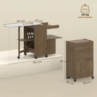 HOMCOM Armario Tabla de Planchar Plegable con Soporte para Plancha y Ropa con Compartimento Abierto,154x55x87 cm, Marrón(m-3)