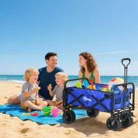 Outsunny Carrinho de Transporte Dobrável para Jardim com Guiador Telescópico Capacidade 100 kg 99x57x77-100 cm Azul Escuro(m-9)