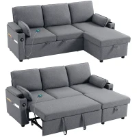 HOMCOM Corner Sofa Bed, L Shaped Sleeper Sectional Sofa with Reversible Storage Chaise, Grey(m-10)