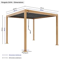 Pergola bioclimatique GAYA - Structure en aluminium et en acier - l300 x P300 x H240 cm - Aspect Bois(m-4)