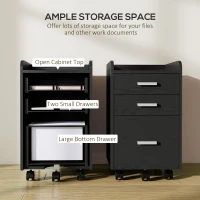 HOMCOM 3 Drawer Filing Cabinet, Rolling File Cabinet with Edged Top for Letter, A4 Size, Hanging File Folders, Black(m-4)