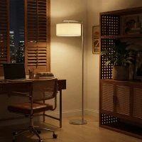 HOMCOM Floor Lamp, Modern Standing Lamp with Linen Lampshade, Round Base for Living Room, Bedroom, Dining Room, 153cm, Silver Tone(m-9)