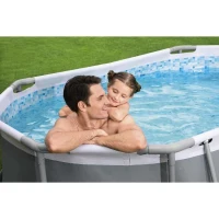 Kit Piscine hors sol tubulaire BESTWAY - Steel Pro MAX™ - 305 x 200 x 84 cm - Ovale (Livrée avev filtre a cartouche et 1 cartouche)(m-4)