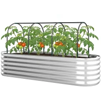 Outsunny Caixa de Plantio Grande com Cobertura de Estufa e Rede Fundo Aberto para Jardim Terraço 200x60x103 cm Prateado(m-12)