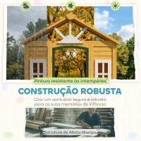 AIYAPLAY Casinha Infantil em Madeira Casinha Infantil com 2 Floreiras 3 Janelas Meia Porta Casa de Jardim para Crianças Castanho(m-4)