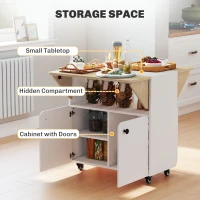 HOMCOM Folding Dining Table, Rolling Drop Leaf Table with Hidden Shelf & Cabinet for Dining Room, Small Spaces, White(m-6)