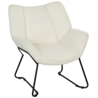 HOMCOM Scaun accent modern, fotoliu tapițat cu Sherpa-Fleece și spătar lat, picioare din oțel, montare ușoară, Alb(m-7)