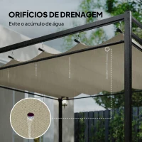 Outsunny Pérgola de Jardim 295x295x221 cm com Teto Retrátil e Cortinas UPF30+ Estrutura Metálica Pérgola para Exterior Bege(m-7)