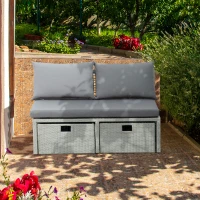 Outsunny Ensemble salon de jardin 3 places 3 pièces - canapé 2 places, pouf, coffre rangement - 4 coussins inclus - résine tressée imitation rotin gris(m-11)