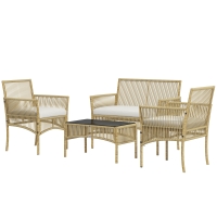 Outsunny Ensemble salon de jardin 4 pièces canapé 2 places 2 fauteuils 1 table basse plateau verre trempé