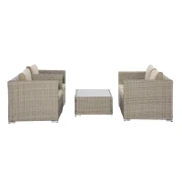 Outsunny Set Mobila de Gradina 4 Piese din Ratan PE, Salon de Exterior cu 1 Canapea, 2 Fotolii, 1 Masuta si  Perne Detasabile si Lavabile, Kaki si Bej(m-13)