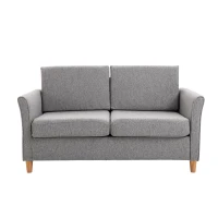 HOMCOM Canapea Doua Locuri cu Invelis in Lin Gri si Schelet in Lemn 141x70x78cm(m-14)