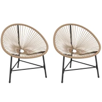 Outsunny Lot de 2 Fauteuils de Jardin Acapulco Résine Tressée, Structure Triangulaire en Acier, Charge 120 kg, 72x68x81cm, Naturel(m-1)
