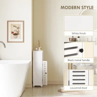 HOMCOM Bathroom Floor Cabinet, Bathroom Storage Unit with Louvered Door, Open Shelf, Adjustable Shelf, White, 22 x 20 x 75 cm(m-6)