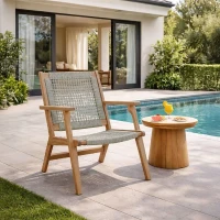 Fauteuil de jardin bas en bois d'Acacia FSC et en corde - MERIDA - Vert olive(m-2)