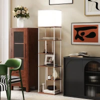 HOMCOM Candeeiro de Pé com Prateleiras Brilho e Temperaturas de Cor Ajustáveis 3000K-6500K e Temporizador 40x29x171 cm Branco e Madeira(m-7)