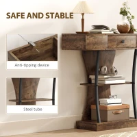 HOMCOM Console Table, 3-Tier Industrial Hallway Table with Drawer, Storage Shelves, 91 x 32 x 87 cm, Rustic Brown(m-6)