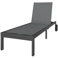 Outsunny Tumbona transpirable para jardín con respaldo regulable 6 posiciones, ruedas, armazón de aluminio(m-7)