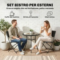 Outsunny Set da Bistrò da 3 Pezzi con 2 Sedie Texteline, Tavolo Semicircolare in Vetro Temperato, Nero(m-4)