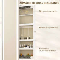 HOMCOM Espelho para Jóias com Luzes LED Espelho de Corpo Inteiro Rotativo 360° Prateleiras Abertas Barras para Pendurar Branco(m-6)