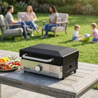 Outsunny Grill Griddle, Portable Gas Plancha, 3.5 kW, Tabletop Gas BBQ with Grease Cup for Camping Picnic Patios, Black(m-9)