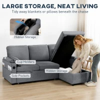 HOMCOM Corner Sofa Bed, L Shaped Sleeper Sectional Sofa with Reversible Storage Chaise, Grey(m-7)