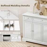 HOMCOM Bufet de living, mobilier de depozitare cu 3 sertare, 4 uși cu închidere silențioasă și etajere reglabile, alb(m-4)