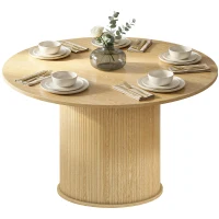 HOMCOM Tavolo rotondo da cucina per 5 persone, base cilindrica cannelata, 120x120x75 cm, Legno naturale(m-7)
