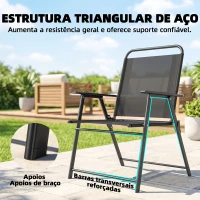 Outsunny Conjunto de 4 Cadeiras de Jardim Dobráveis com Encosto Alto e Apoios de Braços Tecido Textilene Respirável Preto(m-8)