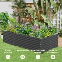 Outsunny Fioriera Rialzata Zincata Rettangolare per Esterno con Fondo Aperto, 240 x 120 x 60cm, Grigio(m-4)