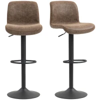 HOMCOM Bar Stools Set of 2, PU Leather Barstools with Backrest and Footrest for Kitchen, Counter, Breakfast Bar, Brown(m-10)