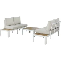 Salon de jardin canapé d'angle - Aluminium - 4 personnes - OLANA - Blanc et beige(m-6)