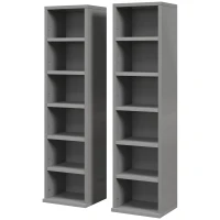 HOMCOM Set of 2 CD Media Display Shelf Unit Tower Rack with Adjustable Shelves, High Gloss Grey(m-11)