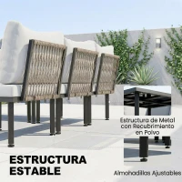 Outsunny Conjunto de Jardín Exterior de 6 Piezas con Sofá 2 Plazas Módulo de Esquina 2 Sillones Reposapiés Mesa de Vidrio Gris(m-6)