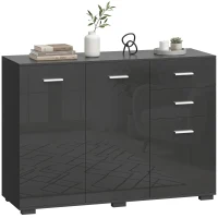 HOMCOM Sideboard, Modern Storage Cabinet with 2 Drawers, 3 Doors and Adjustable Shelves, High Gloss Black(m-10)
