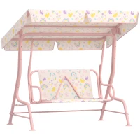 AIYAPLAY Kids Garden Swing Chair with Adjustable Canopy, Safety Belt, 2 Seater Hammock Swing Bench for Patio, Porch, Pink(m-11)