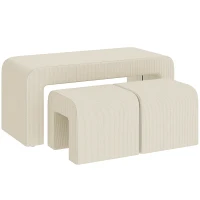 HOMCOM Conjunto de 3 Bancos Grande e 2 Pequenos Bancos Modernos em Veludo 104x44x48 cm Creme(m-10)