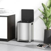 HOMCOM Kosz na śmieci z 2x20L komorami, Softclose, stal odporna na odciski palców, srebrny(m-8)